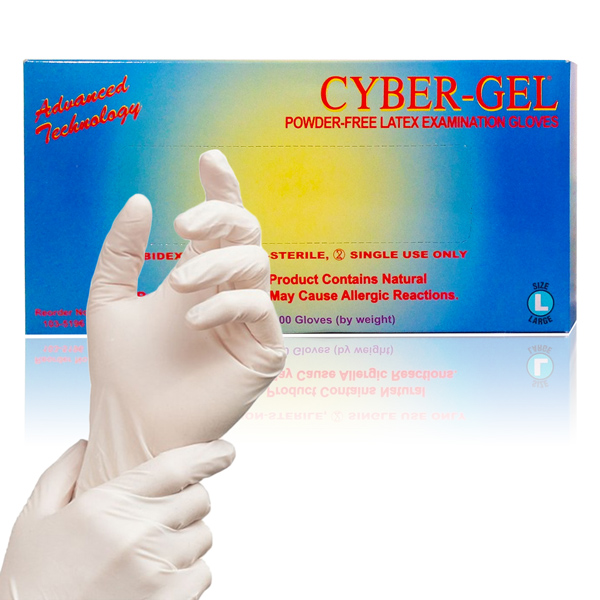 CyberGel® PowderFree Latex Exam Gloves (Box of 100), Disinfection